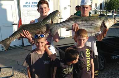 The young and teenage boys showing off their monster bass back at the marine.