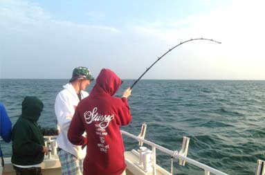 Rear view of one of the guys with their line in the water
