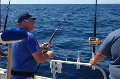 Fighting our first shark of the day.