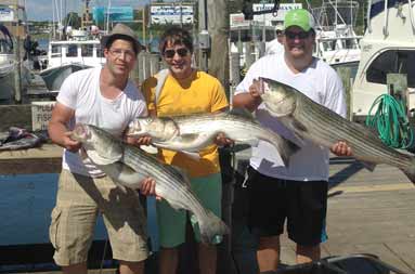 The group smiling with the bass they caught