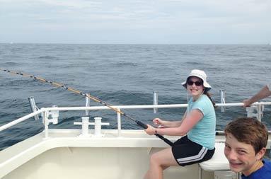 One of the women sitting down with line in water waiting for a bite