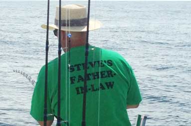 One of the guys holding up his catch, still on the line